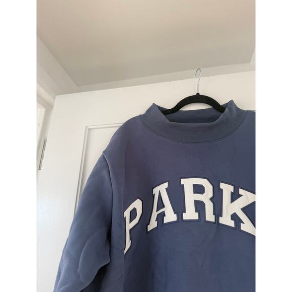 Parke Varsity Pullover Sweatshirt Blue Mockneck Lettering Patch - Picture 5 of 7